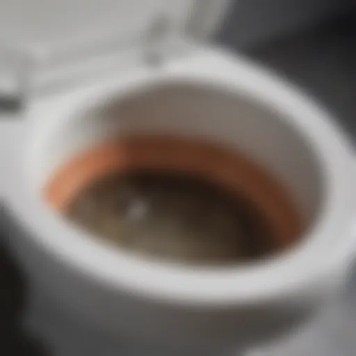 Close-up of a toilet bowl with visible clogs