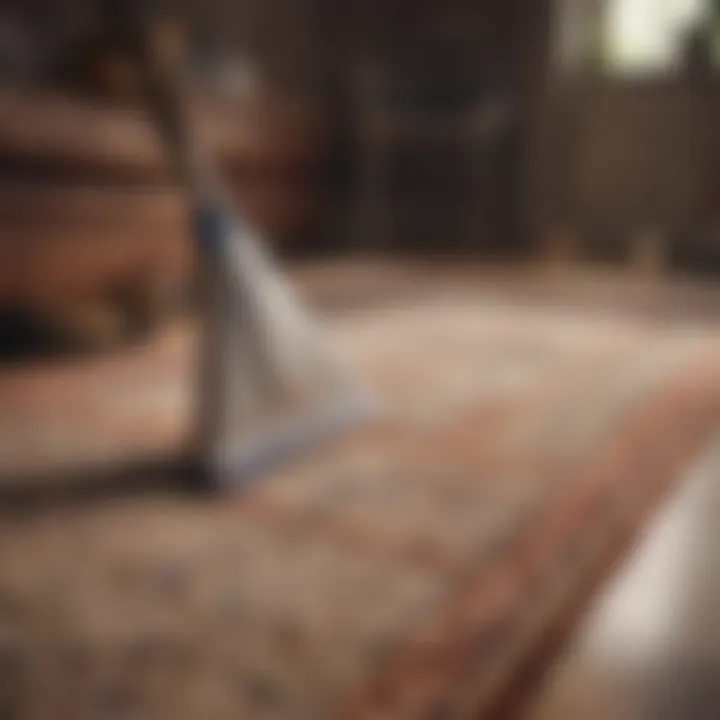 Various cleaning solutions arranged on a surface for rug maintenance