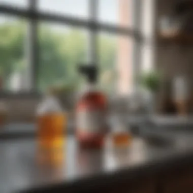 Homemade Cleaning Ingredients Homemade cleaning solution ingredients displayed on a countertop
