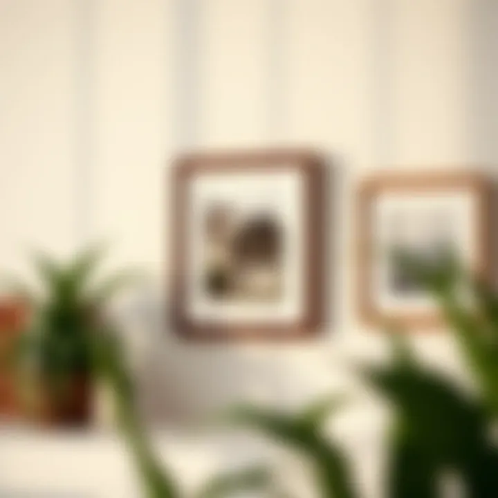Close-up of a unique picture frame trio showcasing artistic photography