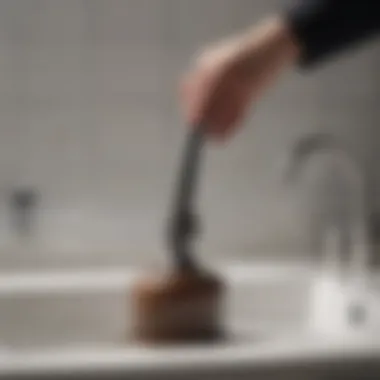 Using a Plunger Effectively An illustration of a plunger in action unclogging a sink
