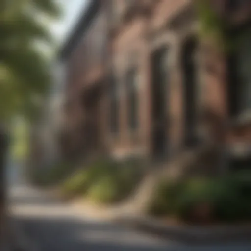 Charming street view of a Boston neighborhood with brownstone buildings