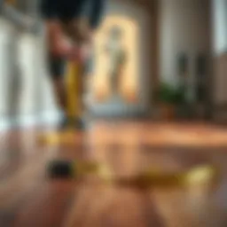 Measuring tape on floor to calculate square footage