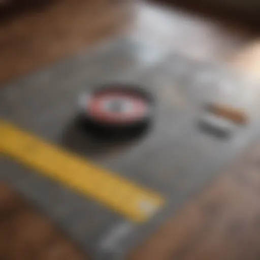 Measuring tape on a floor plan