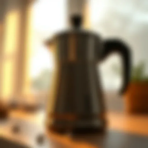 A sparkling clean coffee pot reflecting sunlight
