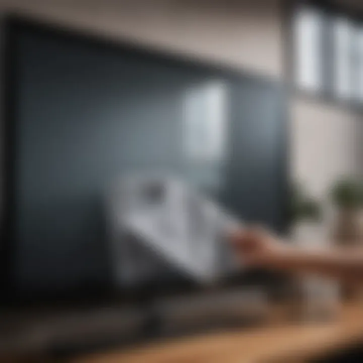 Demonstration of wiping a TV screen with a microfiber cloth