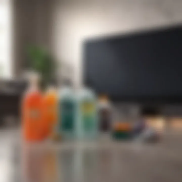 Collection of recommended cleaning supplies for TV screens