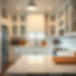 A pristine kitchen with gleaming countertops and organized cabinets