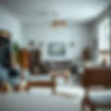 Before: Cluttered Living Room A cluttered living room filled with various items and dust