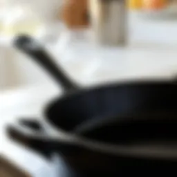A beautifully seasoned cast iron skillet showcasing its glossy finish