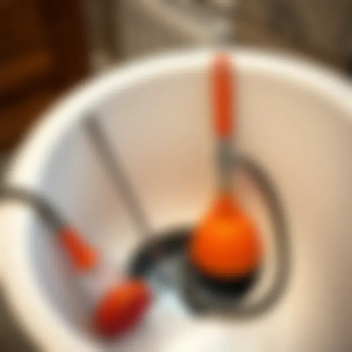 Essential Tools for Unclogging Drains Tools for unclogging a bathtub drain, including a plunger and drain snake