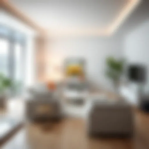 A sparkling clean living room with organized furniture