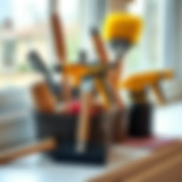 Essential Tools for Window Care A collection of essential tools carefully arranged for window cleaning.