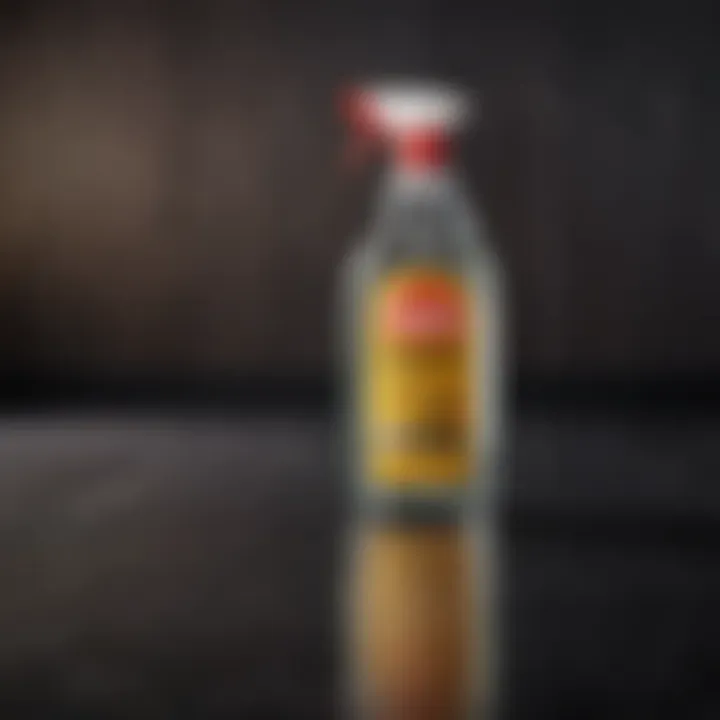 Close-up of cleaning solution on dark laminate