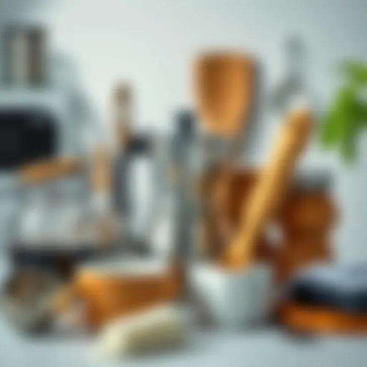 Different tools for cleaning a coffee pot neatly arranged