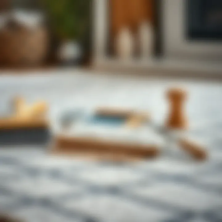 Essential cleaning tools arranged neatly for rug maintenance.