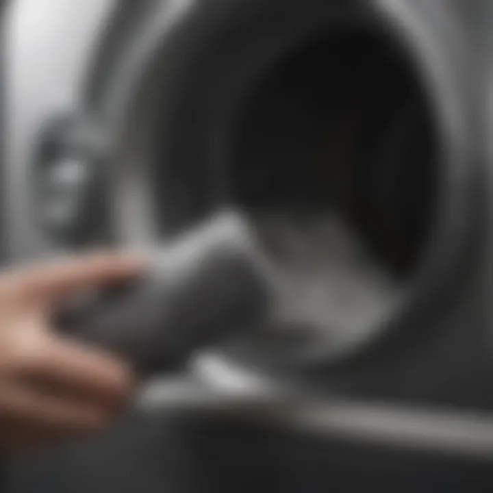 Close-up of lint being removed from a dryer vent
