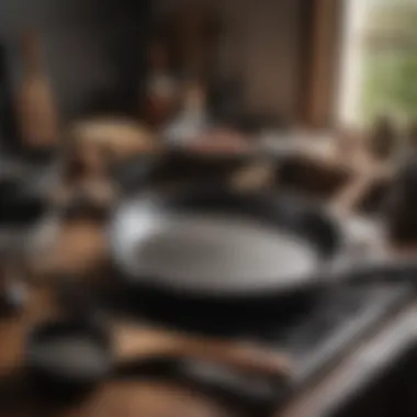 Essential Tools for Cast Iron Maintenance Various tools and utensils laid out for maintaining cast iron cookware.