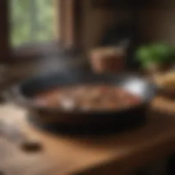 A well-seasoned cast iron skillet showcasing its glossy surface and deep color.