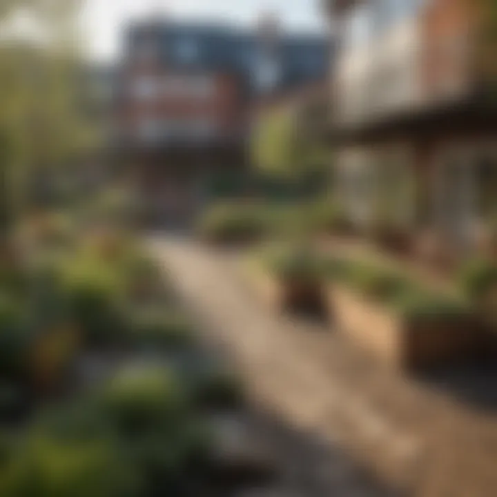 A vibrant community gathering in a shared garden within a cohousing development.