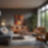 A beautifully designed communal living room with modern furnishings and vibrant decor