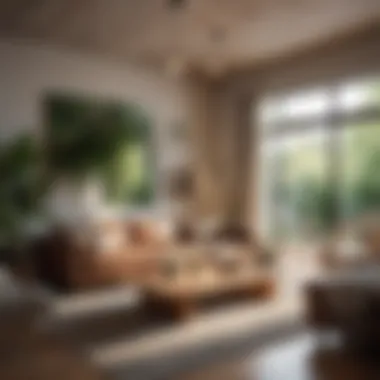 Welcoming Communal Living Environment A warm and inviting communal living room enhanced by natural light and greenery