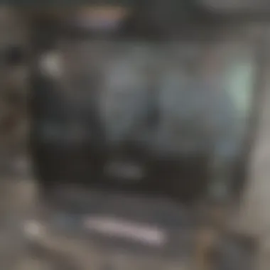 Close-up view of a flat-screen TV with dust particles