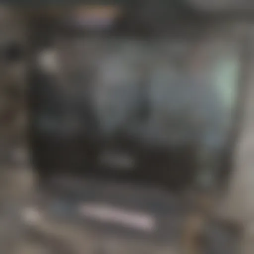 Close-up view of a flat-screen TV with dust particles