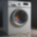 Interior of a washing machine showcasing residue buildup