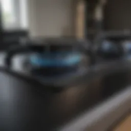 Close-up of a pristine black glass stove top reflecting light