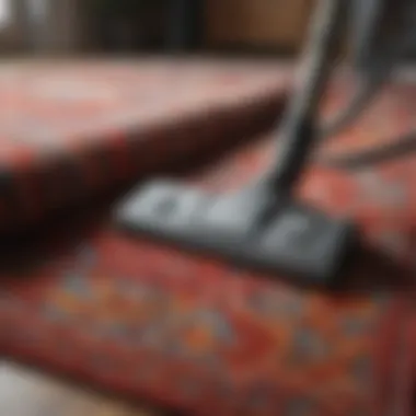 Maintaining Rug Freshness Through Vacuuming A vibrant rug being vacuumed with a specialized cleaner