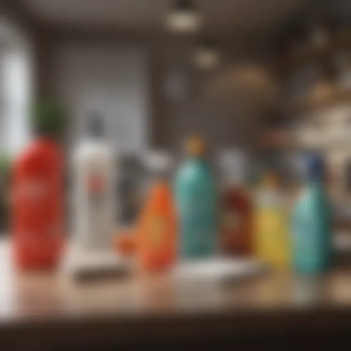 Cleaning supplies organized on a table