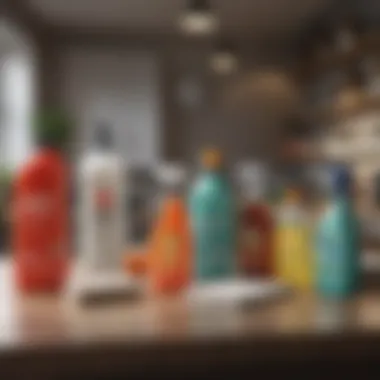Essential Cleaning Supplies Cleaning supplies organized on a table