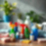 Essential cleaning supplies array