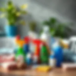 Essential cleaning supplies array