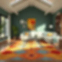 A vibrant area rug in a bright living room setting