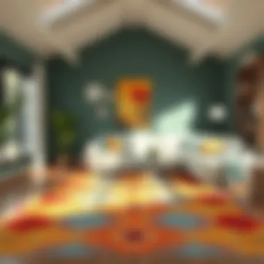Vibrant Area Rug in Living Room A vibrant area rug in a bright living room setting
