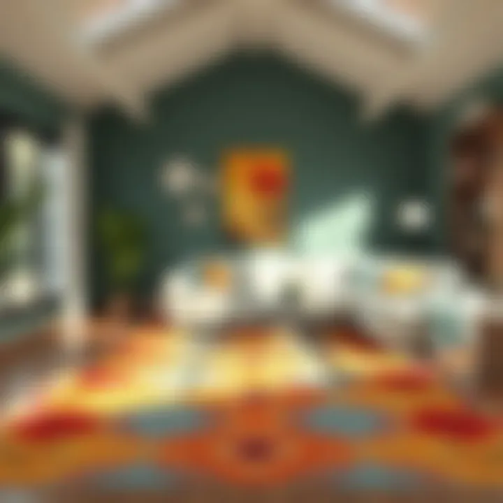 Vibrant Area Rug in Living Room A vibrant area rug in a bright living room setting