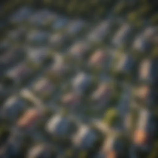 Aerial view of residential properties showcasing for sale and for rent signs