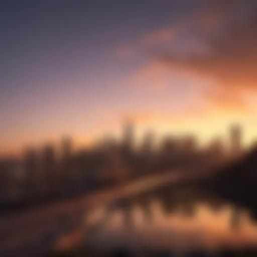A panoramic view of California's skyline at sunset