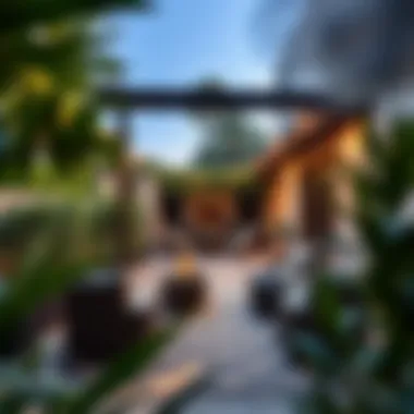 Serene Outdoor Living Space Cozy outdoor patio with lush greenery