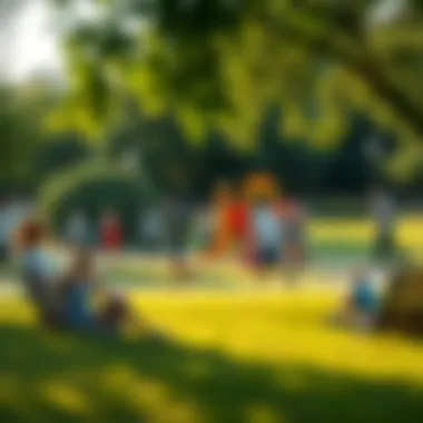 Recreational Spaces in Dallas A serene park in Dallas surrounded by families enjoying recreational activities.