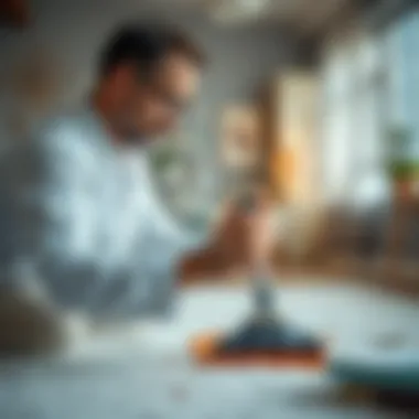 Expert demonstrating carpet stain removal technique