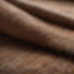 A close-up view of various rug fibers and materials
