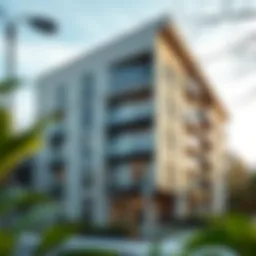 Exterior view showcasing the unique architectural design of Denny Terrace Apartments