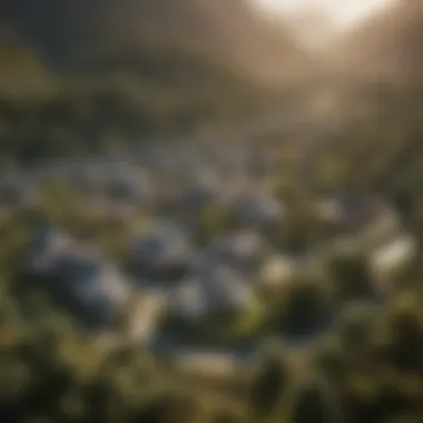 Aerial view of a diverse landscape showcasing different land types