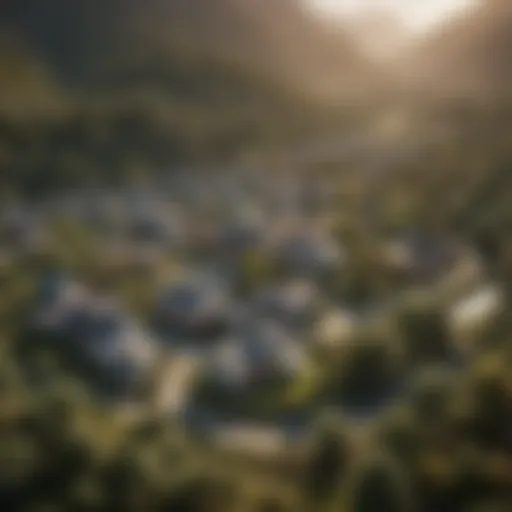 Aerial view of a diverse landscape showcasing different land types