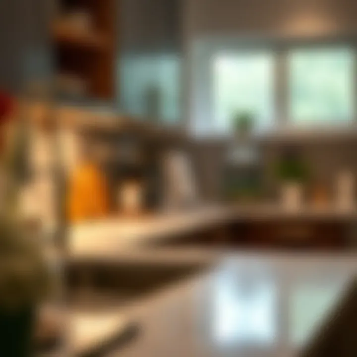 A sparkling kitchen countertop after disinfection