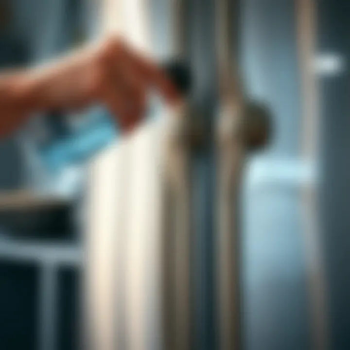 Close-up of a cleaning solution being applied to stainless steel.