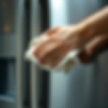 A microfiber cloth gently buffing a stainless steel surface.